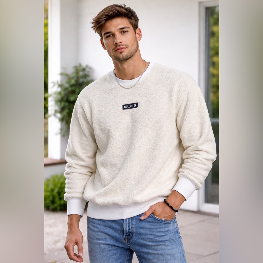 Hollister California Mens Sherpa Pullover Sweater Fleece Thick Crew Neck…